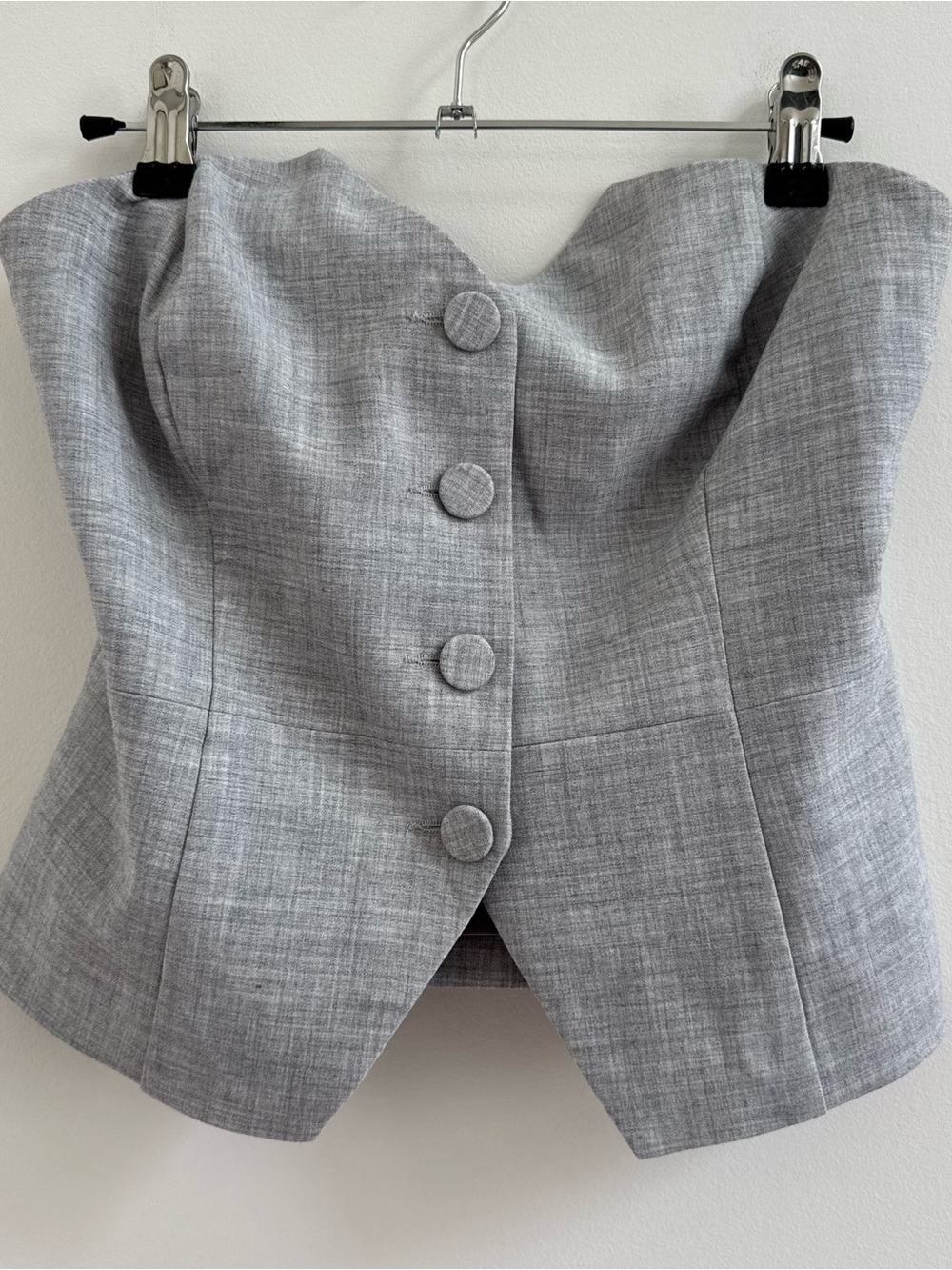 Dynamite Strapless Button-Front Bustier Top in Light Gray